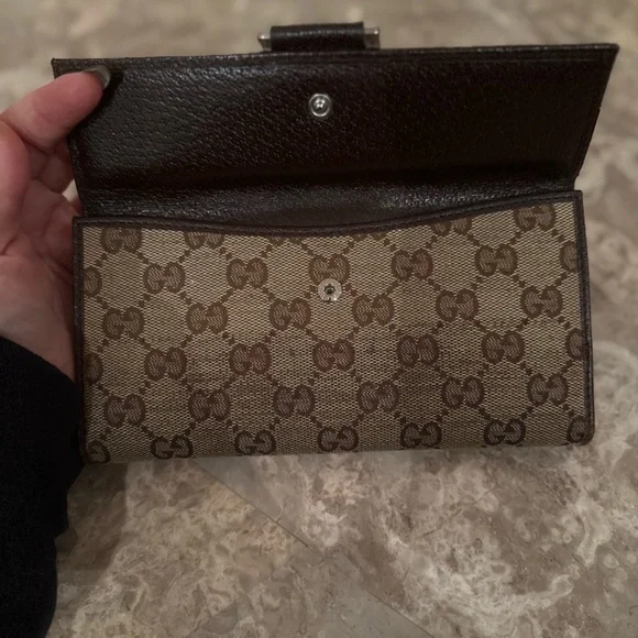 💚❤️GUC❤️💚 Gucci Fold Wallet Sherry Line Long Wallet GG Brown Canvas with leather - Picture 9 of 12